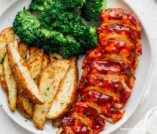 BBQ Chicken with Parmesan Potato Wedges & Greens