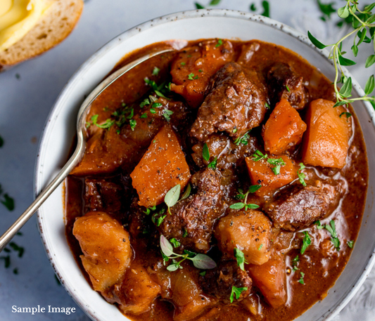 Slow Cooked Moroccan Beef with Potatoes & Greens