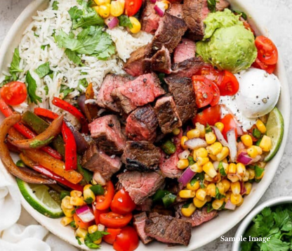 Steak Burrito Bowl with Charred Corn Salsa
